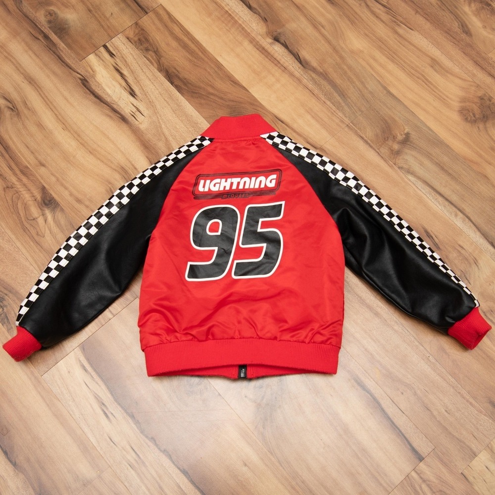 Disney Pixar Cars Lightning McQueen Varsity Bomber Style Racing Jacket Kids Sz 4 - Picture 6 of 7